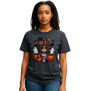 Highland Cow Halloween Witch T Shirt Cute Ghosts Pumpkins Fall Graphic Unisex